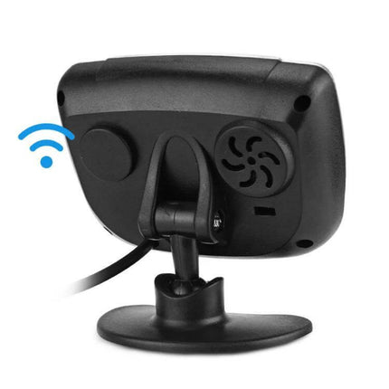 Wireless Reversing Radar with LED Display and Alarm Assistance compact black rearview sensor unit on stand