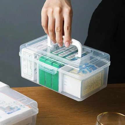 Portable Medicine Box With Handle For Home Use Easy Organization - clear PP organizer with handle holding boxed medicines for travel and home storage
