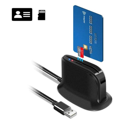 Rocketek Smart Card Reader with TF and SIM Card Slots black USB reader showing TF and SIM card insertion for secure ID and banking