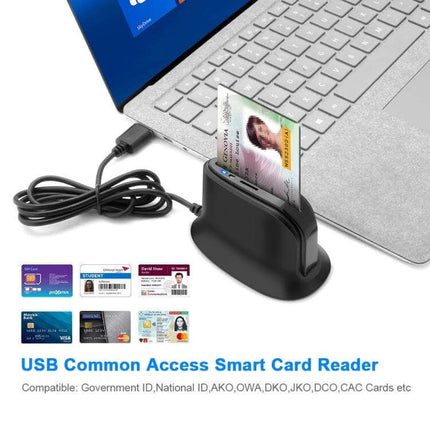 Rocketek Smart Card Reader with TF and SIM Card Slots connected to laptop reading a government ID and TF card