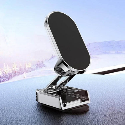 Vehicle Magnetic Phone Holder For Everyday Car Navigation mounted on car dash, compact magnetic cradle for hands-free navigation