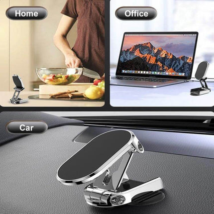 Vehicle Magnetic Phone Holder For Everyday Car Navigation mounted on car dash with examples in home and office settings