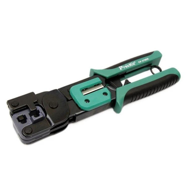 ProsKit Ratchet Crimping Plier for 6 and 8 Pin Network Cables - ratchet crimper for stripping, cutting and crimping RJ11 RJ45 cables, ergonomic handles