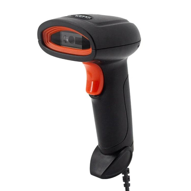 Kefar Wired Barcode Scanner for Supermarket Cashier Operations - black/red handheld CCD scanner reading 1D/2D barcodes