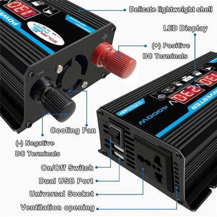 Solar Power Inverter System with 30A Controller and Panel showing 300W inverter, 30A controller, USB ports, LED display, cooling fan and universal socket