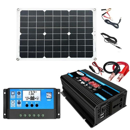 Solar Power Inverter System with 30A Controller and Panel 300W inverter 18W solar panel portable camping backup power USB charging
