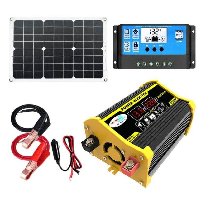 Compact Home Solar Generator Kit for Daily Power Needs with 18W solar panel, 300W inverter, charge controller and cables for phones laptops lights