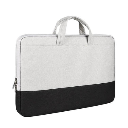 Waterproof Portable Laptop Case for 15.6-Inch Devices in two-tone white and black jacquard fabric with handles and zipper
