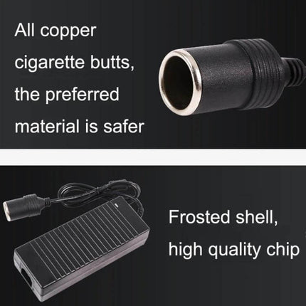 220V to 12V Power Converter for Household and Car Devices - compact adapter with copper cigarette socket and frosted shell, intelligent protection system