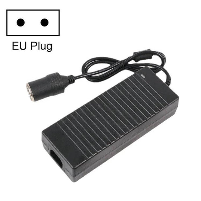 220V to 12V Power Converter for Household and Car Devices black adapter with EU plug and cigarette lighter socket, safety protection