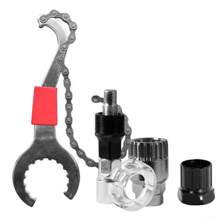 Bicycle Crank and Flywheel Maintenance Tool Set For Everyday Care - three-in-one carbon steel crank and flywheel tool with chain wrench and attachments
