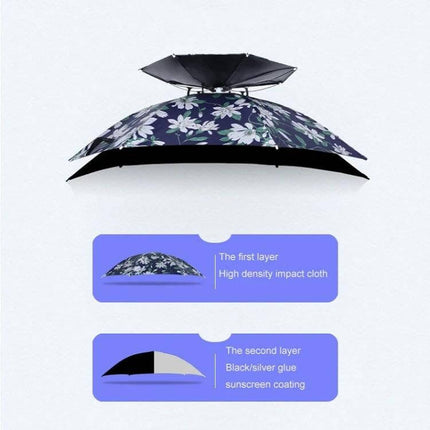 Double-Layer Folding Umbrella Hat for Fishing and Outdoor Protection - floral double-layer hands-free umbrella hat with sun and rain shielding