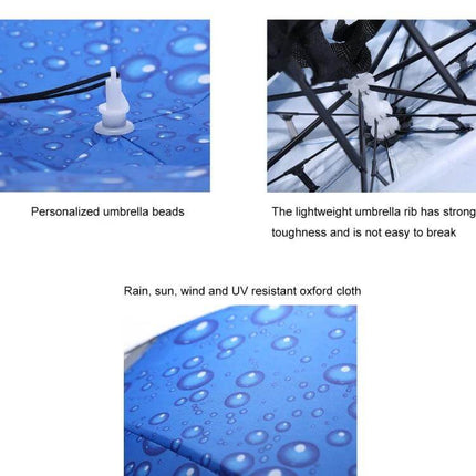 Double-Layer Folding Umbrella Hat for Fishing and Outdoor Protection - blue waterproof double-layer fabric with reinforced ribs and personalized umbrella beads