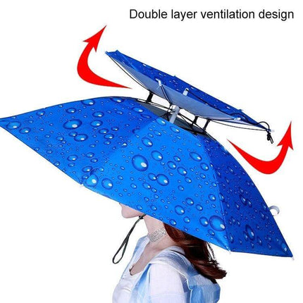 Double-Layer Folding Umbrella Hat for Fishing and Outdoor Protection - hands-free blue double-layer design with water-resistant canopy and ventilation