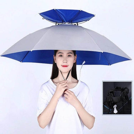 Double-Layer Folding Umbrella Hat for Fishing and Outdoor Protection - hands-free blue-gray umbrella hat for fishing and outdoor activities