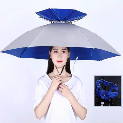 Double-Layer Folding Umbrella Hat for Fishing and Outdoor Protection - hands-free rain and sun shield with durable folding design