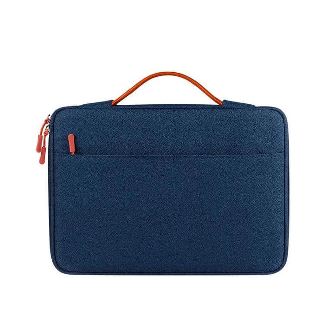 Waterproof Adjustable Handle Laptop Bag for 13.3 to 15.4 Inch Laptops - navy waterproof jacquard with orange handle, front pocket for commuters