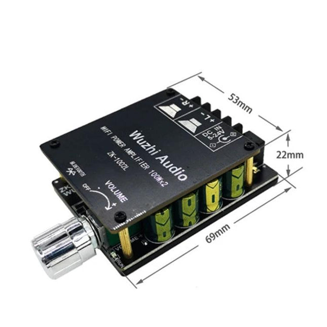 Mini Bluetooth Amplifier Board with Volume Adjustment Knob - compact Bluetooth 5.0 audio amp board with knob for 4-8Ω speakers, dimensions 69x53x22mm
