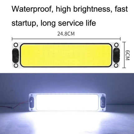 2-Pack Car LED Reading Light COB Dome Interior Lamp showing 24.8cm x 6cm COB panel with aluminum base, switch, and bright white illumination