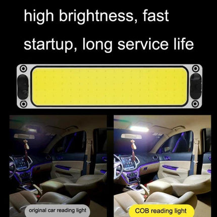 2-Pack Car LED Reading Light COB Dome Interior Lamp showing COB panel, aluminum base and switch, bright cabin and trunk illumination