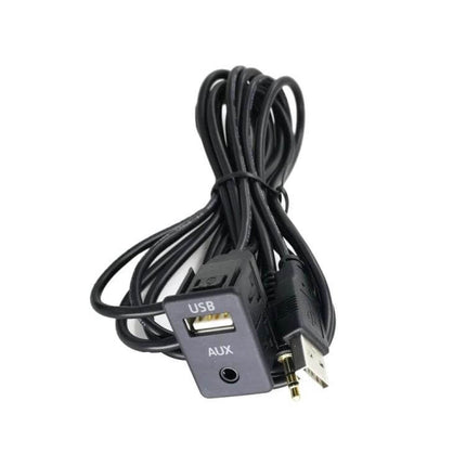 Car AUX USB Extension Cable For Car Audio 1m Length - black USB-A and 3.5mm AUX panel mount extension cable for vehicle dash