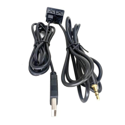 Car AUX USB Extension Cable For Car Audio 1m Length – black USB-A to 3.5mm AUX cable with OEM dash connector, copper-core for charging and audio