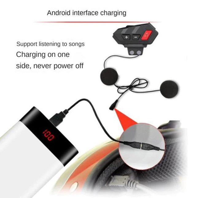 Bluetooth Headset for Riding Helmet Communication Wireless - waterproof hands-free helmet headset with charging via power bank and wired helmet speakers