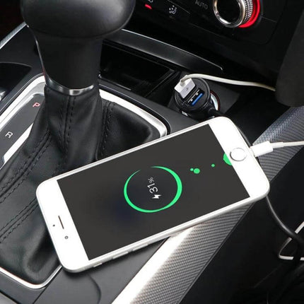 2-Pack Black Back Seat Car Charger For Passengers On The Go - dual USB rear-seat car chargers with 1.7m cords charging smartphone in car center console