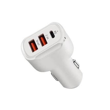PD USB Car Charger, 3 Port Black For Phones And Tablets - compact 30W in-car charger with PD and two USB-A ports for phones and tablets
