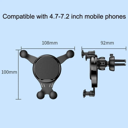 2-Pack Snap Universal Rotating Car Air Outlet Phone Holder showing dimensions 108mm x 100mm and 92mm depth, compatible with 4.7–7.2 inch phones