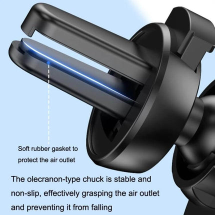 2-Pack Snap Universal Rotating Car Air Outlet Phone Holder showing soft rubber gasket and olecranon-type chuck gripping air vent