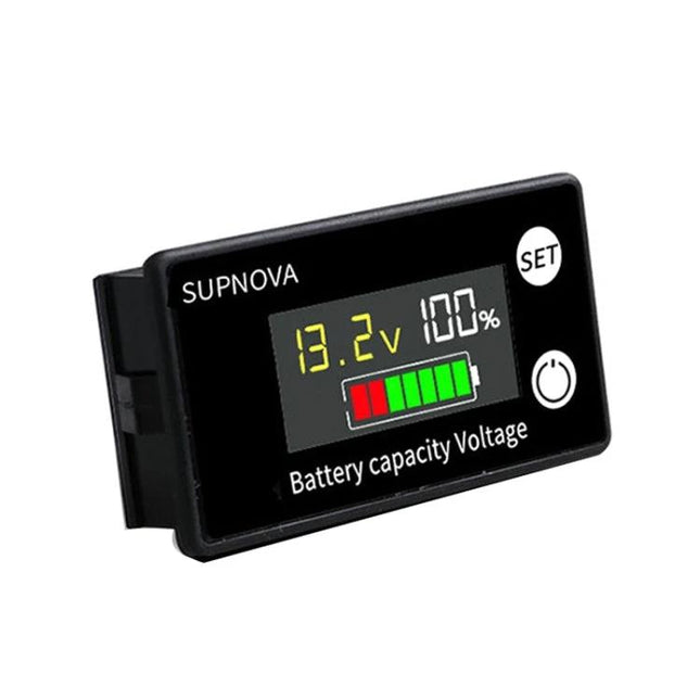 SUPNOVA DC Voltmeter for Lithium Batteries with Color Screen showing 13.2V and battery capacity bar