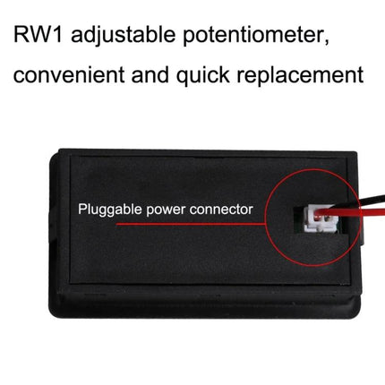 SUPNOVA DC Voltmeter for Lithium Batteries with Color Screen - back view showing RW1 adjustable potentiometer and pluggable power connector