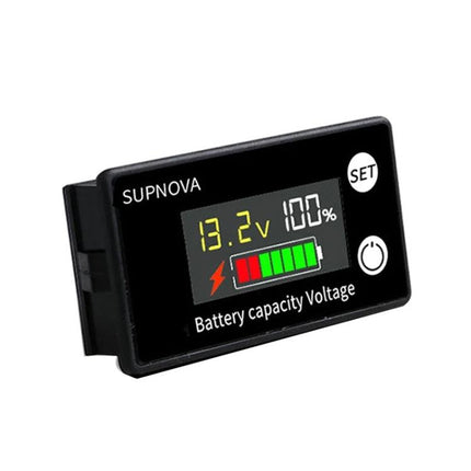 SUPNOVA DC Voltmeter for Lithium Batteries with Color Screen showing 13.2V battery capacity and percent on color display