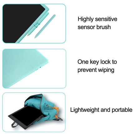10 Inch LCD Writing Board for Kids' Drawing and Learning - turquoise reusable, stylus, lock switch, lightweight portable tablet