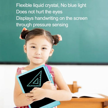 10 Inch LCD Writing Board for Kids' Drawing and Learning held by smiling child in classroom, reusable no-blue-light screen for drawing and practice