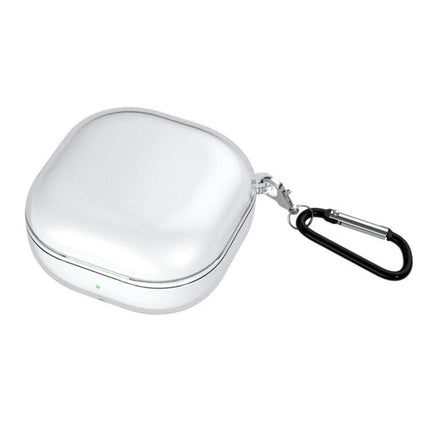Essential Protective Case for Samsung Galaxy Buds in Daily Use - slim white curved case with carabiner for commuting and exercise protection