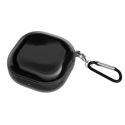 Essential Protective Case for Samsung Galaxy Buds in Daily Use — glossy black curved case with carabiner for commuting and exercise protection