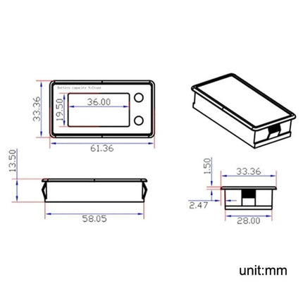 Waterproof Digital Voltage Meter for Monitoring Electric Vehicles rectangular panel meter technical dimensions drawing