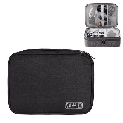 Multifunctional 5-Inch Storage Bag for Cables and Electronics - compact black organizer with elastic bands and mesh pocket