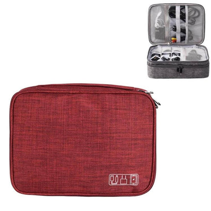 Multifunctional 5-Inch Storage Bag for Cables and Electronics in red with elastic bands, mesh pocket and zipper for travel organization