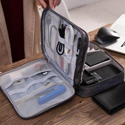 Multifunctional 5-Inch Storage Bag for Cables and Electronics with elastic bands, mesh pocket and organized compartments for travel and everyday use