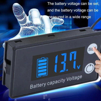 Digital DC Voltmeter for Battery Charge and Temperature Monitoring - color LCD shows 13.7V and battery icon for charge and temperature tracking