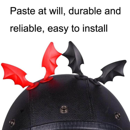 Motorcycle Helmet Horn Decorations, Wing Style Red - compact red wing horn decals on black helmet, tool-free adhesive, removable without residue