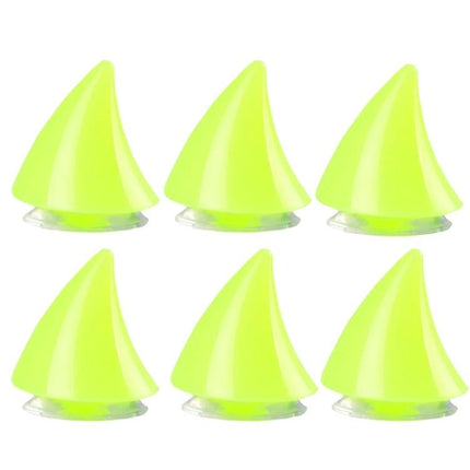 Motorcycle Helmet Horn Decorations, Wing Style Red - six neon yellow wing-shaped helmet horn decals with suction bases for easy tool-free attachment
