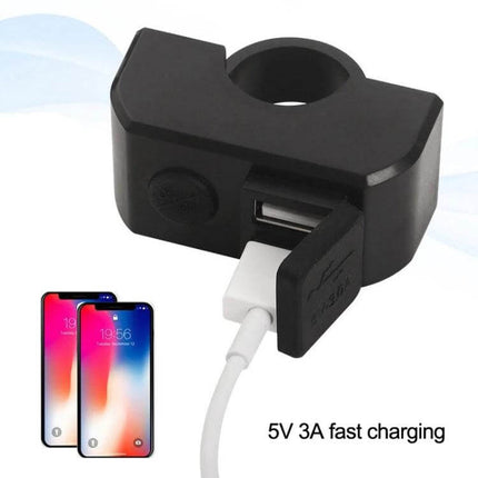 Motorcycle Dual USB Charger Black For Daily Phone Use On The Road - compact 12–24V handlebar mount with silicone waterproof cover, dual 5V 3A USB ports