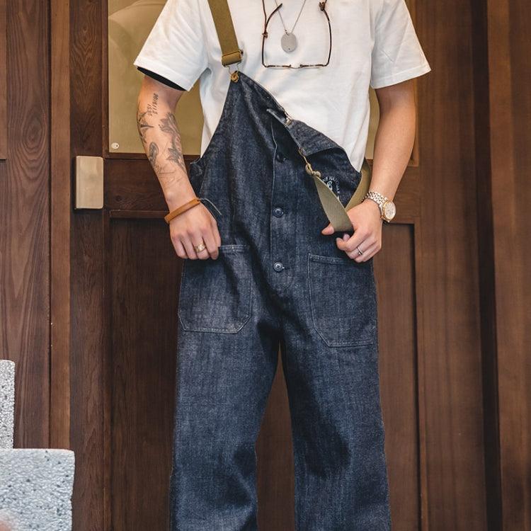 Men's Vintage Washed Denim Straight Leg Overalls for Spring and Autumn