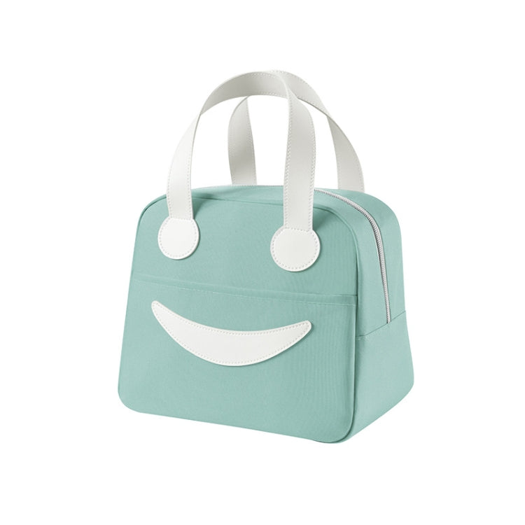 Smiley Lunch Bag with Leather Handles, Size:, S (Green), S (Pink), S (Gray), S (Navy Blue), S (Yellow), L (Green), L (Pink), L (Gray), L (Navy Blue), L (Yellow)