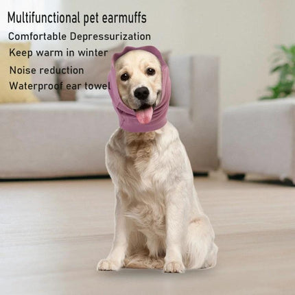 Comfortable Earmuffs for Pets in Everyday Home Routines - golden retriever wearing soft flannel pet earmuffs for noise reduction and warmth