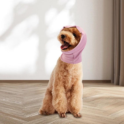 Comfortable Earmuffs for Pets in Everyday Home Routines - small dog wearing soft pink flannel earmuffs indoors